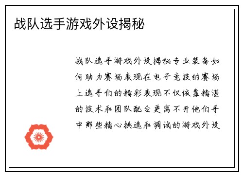 战队选手游戏外设揭秘