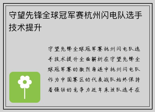 守望先锋全球冠军赛杭州闪电队选手技术提升